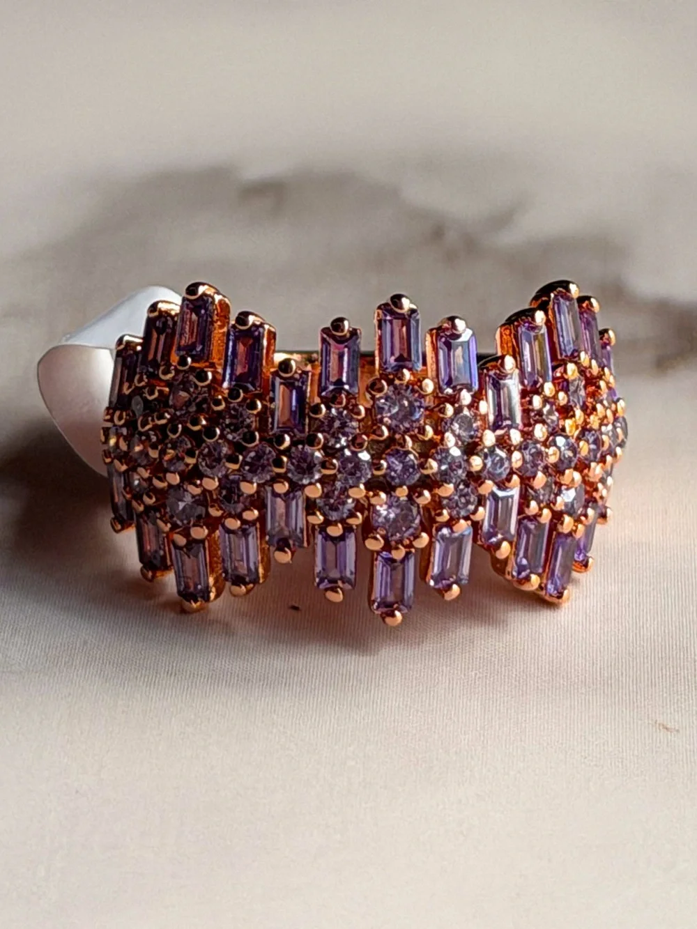 Bomb Party Delicate Beauty Purple Topaz CZ Rose Gold Ring Size 6 Cocktail NWT